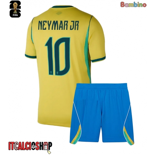 Brasile Neymar Jr #10 Prima Maglia Bambino Mondiali 2026 Manica Corta (+ Pantaloni corti)